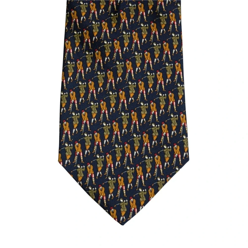 Brooks Brothers Makers Silk Tie Navy Blue Golf Pattern‎ Sport Novelty USA 58.5